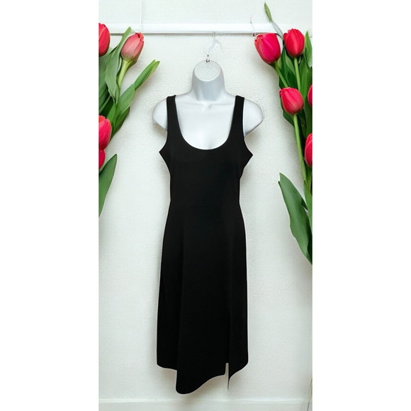 Open Edit Black Midi Dress Sz M Sleeveless Scoop Neck Front Slit Minimalist - Picture 1 of 5